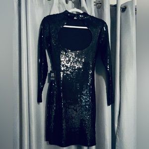 Express Sequin Mock Neck Mini Dress, Color Black, Size US Women's S